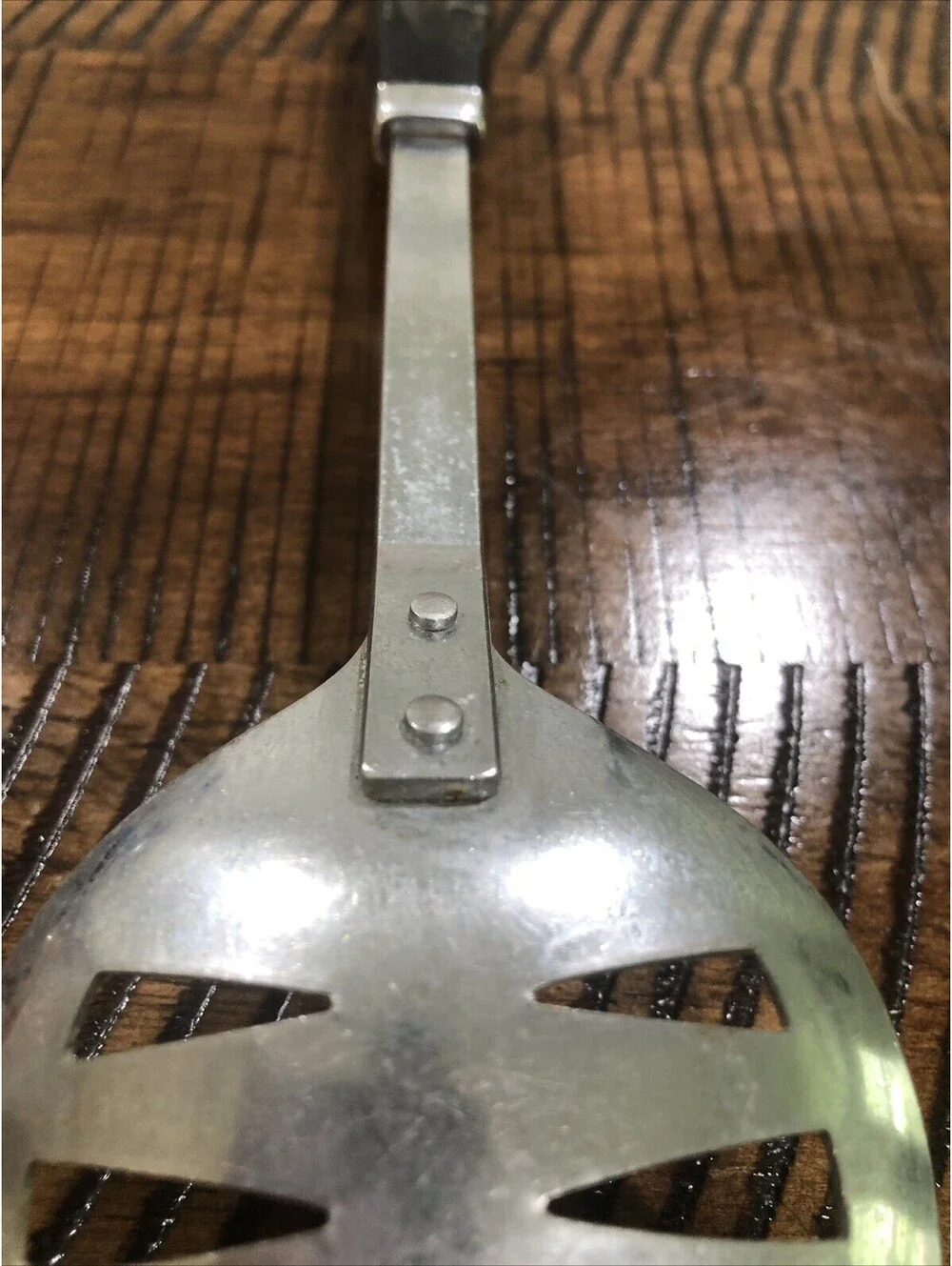 Vintage Androck Slotted Spoon Mid Century Modern Starburst Black Gold Handle USA